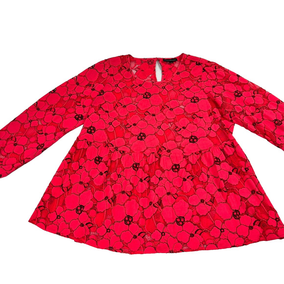 Lane Bryant Blouse Womens 20 Pink Lace Top Ruffle & Balloon Sleeves Sexy - Picture 3 of 11